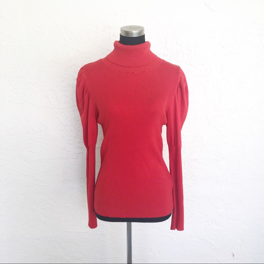 Anthropologie Cecilia Red Puff Sleeve Rib Sweater - Picture 3 of 7